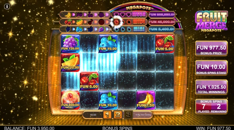 Fruit Merge Megapots - ホールド＆スピンのゲーム画面